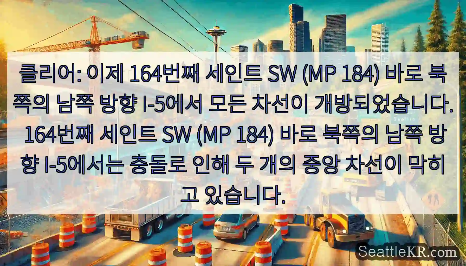 클리어: 이제 164번째 세인트 SW (MP 184) 바로 북쪽의 남쪽 방향 I-5에서