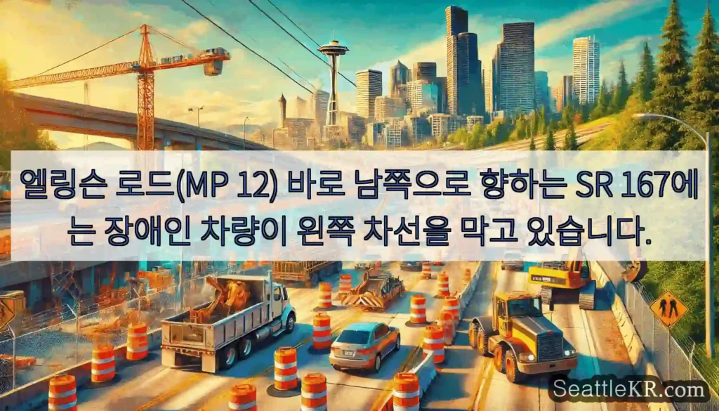 엘링슨 로드(MP 12) 바로 남쪽으로 향하는 SR 167에는 장애인 차량이 왼쪽 차선을