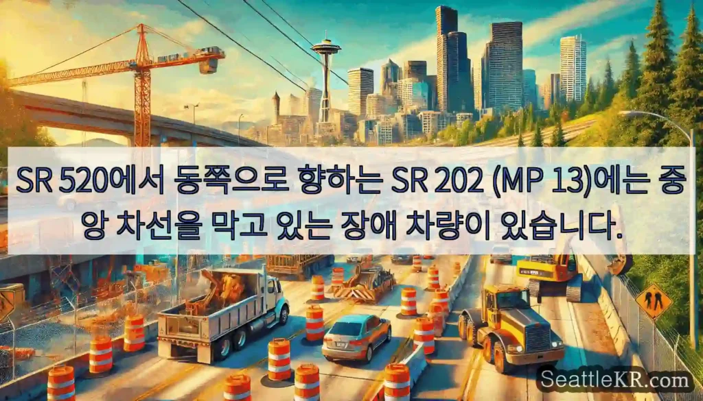 SR 520에서 동쪽으로 향하는 SR 202 (MP 13)에는 중앙 차선을 막고 있는