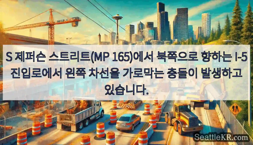 S 제퍼슨 스트리트(MP 165)에서 북쪽으로 향하는 I-5 진입로에서 왼쪽 차선을