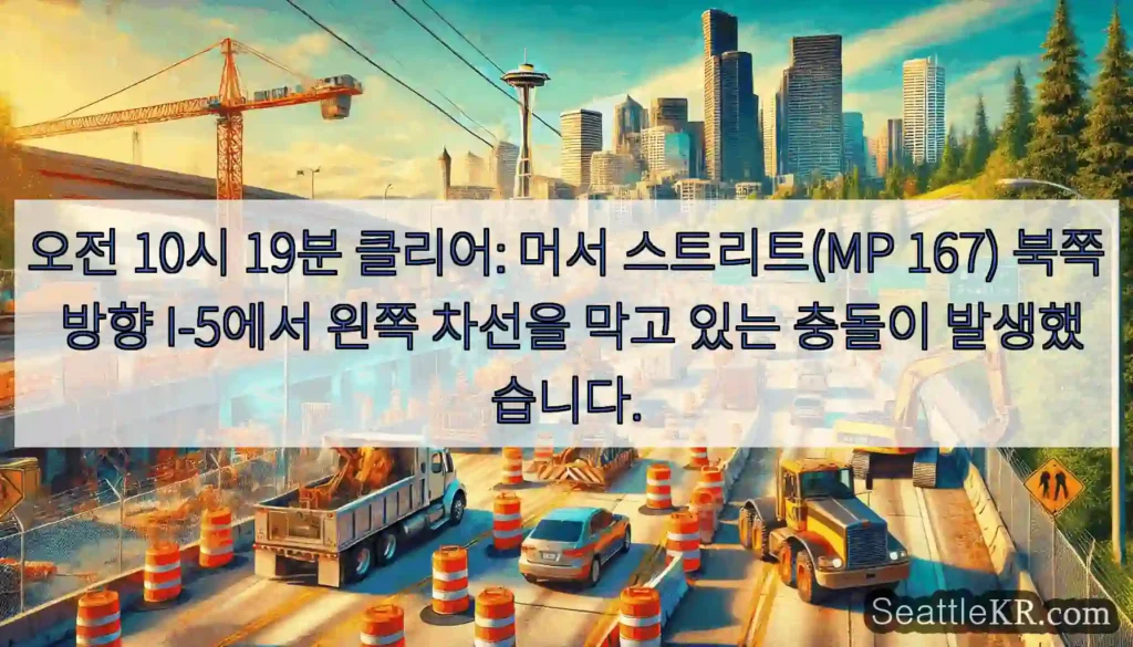 오전 10시 19분 클리어: 머서 스트리트(MP 167) 북쪽 방향 I-5에서 왼쪽