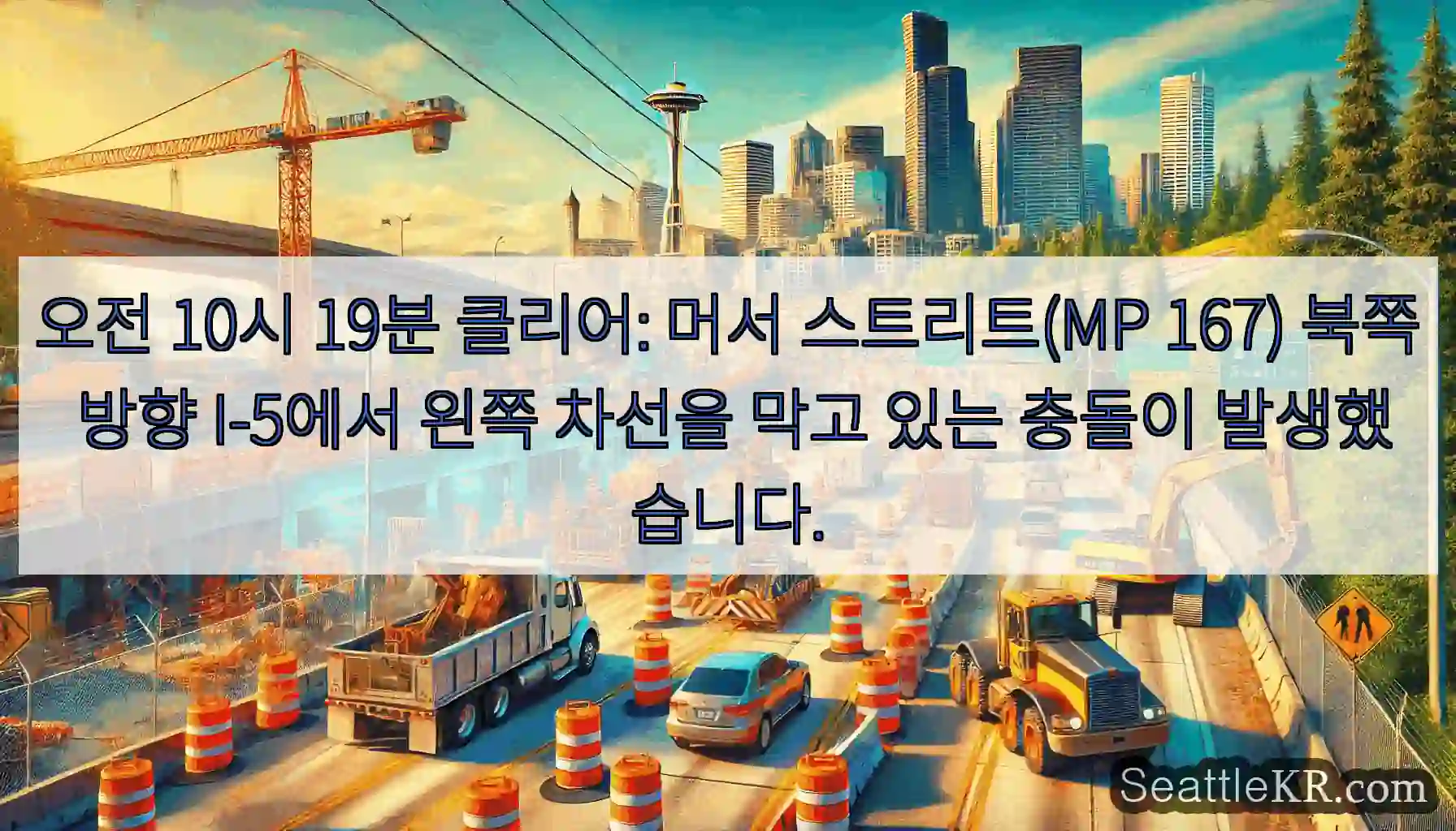 오전 10시 19분 클리어: 머서 스트리트(MP 167) 북쪽 방향 I-5에서 왼쪽