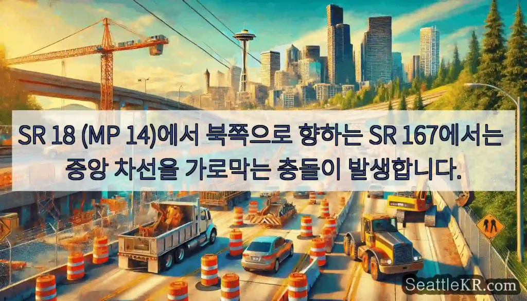 SR 18 (MP 14)에서 북쪽으로 향하는 SR 167에서는 중앙 차선을 가로막는