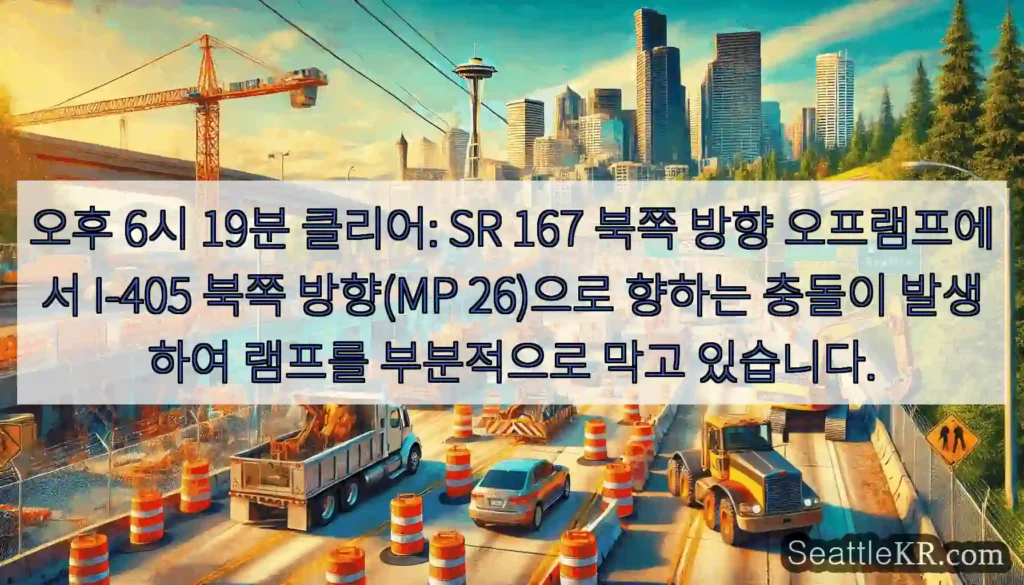 오후 6시 19분 클리어: SR 167 북쪽 방향 오프램프에서 I-405 북쪽 방향(MP