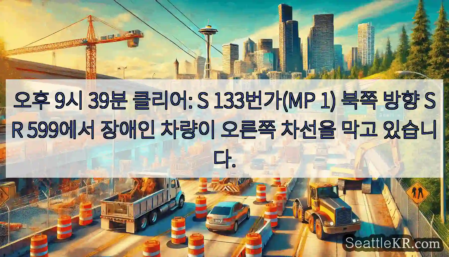 오후 9시 39분 클리어: S 133번가(MP 1) 북쪽 방향 SR 599에서 장애인