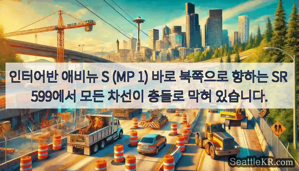 인터어반 애비뉴 S (MP 1) 바로 북쪽으로 향하는 SR 599에서 모든 차선이 충돌로