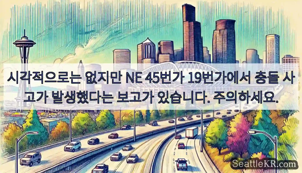 시각적으로는 없지만 NE 45번가 19번가에서 충돌 사고가 발생했다는 보고가 있습니다.