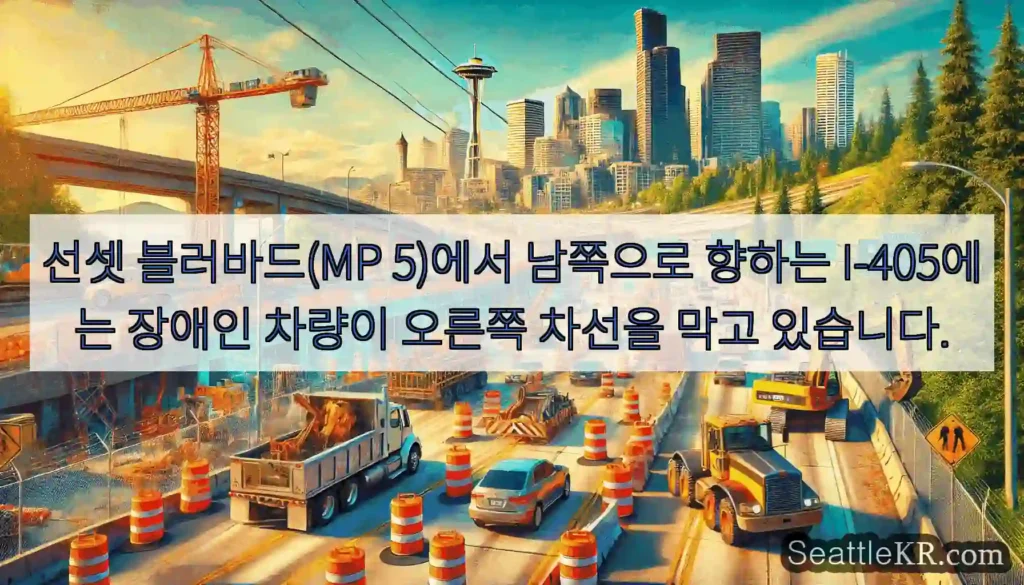 선셋 블러바드(MP 5)에서 남쪽으로 향하는 I-405에는 장애인 차량이 오른쪽 차선을