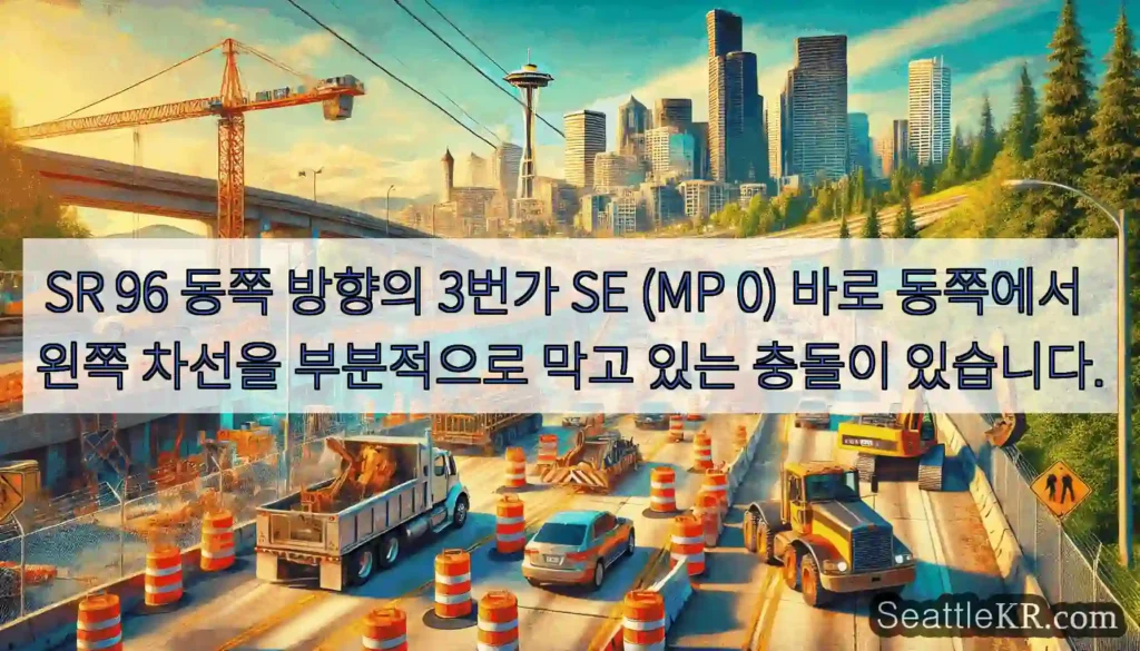 SR 96 동쪽 방향의 3번가 SE (MP 0) 바로 동쪽에서 왼쪽 차선을 부분적으로