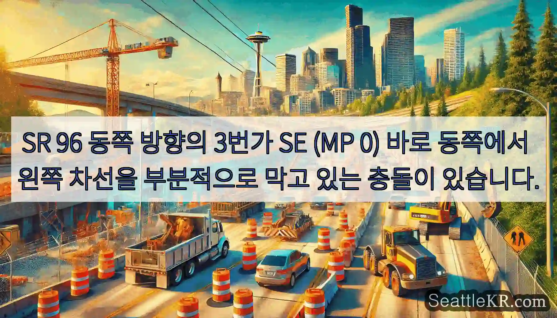SR 96 동쪽 방향의 3번가 SE (MP 0) 바로 동쪽에서 왼쪽 차선을 부분적으로