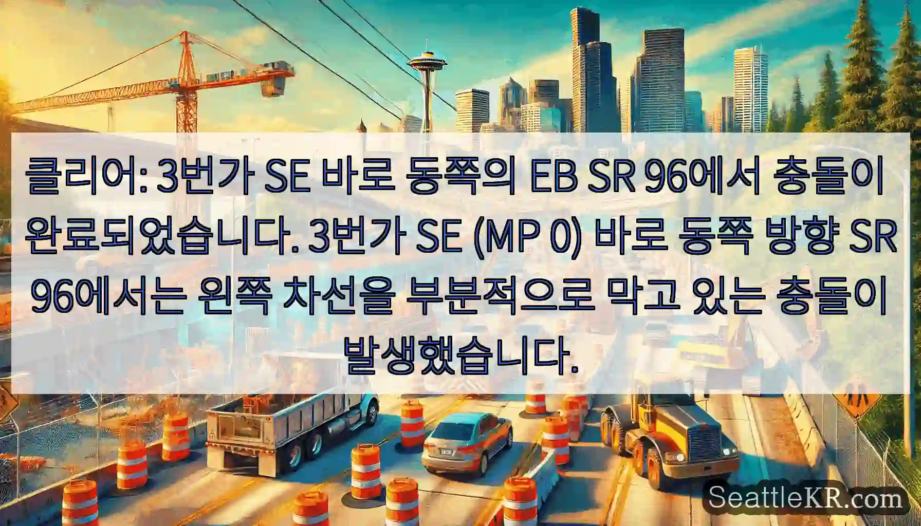 클리어: 3번가 SE 바로 동쪽의 EB SR 96에서 충돌이 완료되었습니다. 3번가 SE