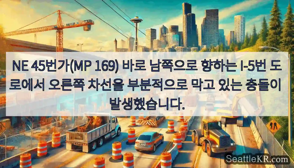 NE 45번가(MP 169) 바로 남쪽으로 향하는 I-5번 도로에서 오른쪽 차선을