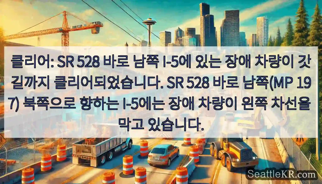 클리어: SR 528 바로 남쪽 I-5에 있는 장애 차량이 갓길까지 클리어되었습니다.