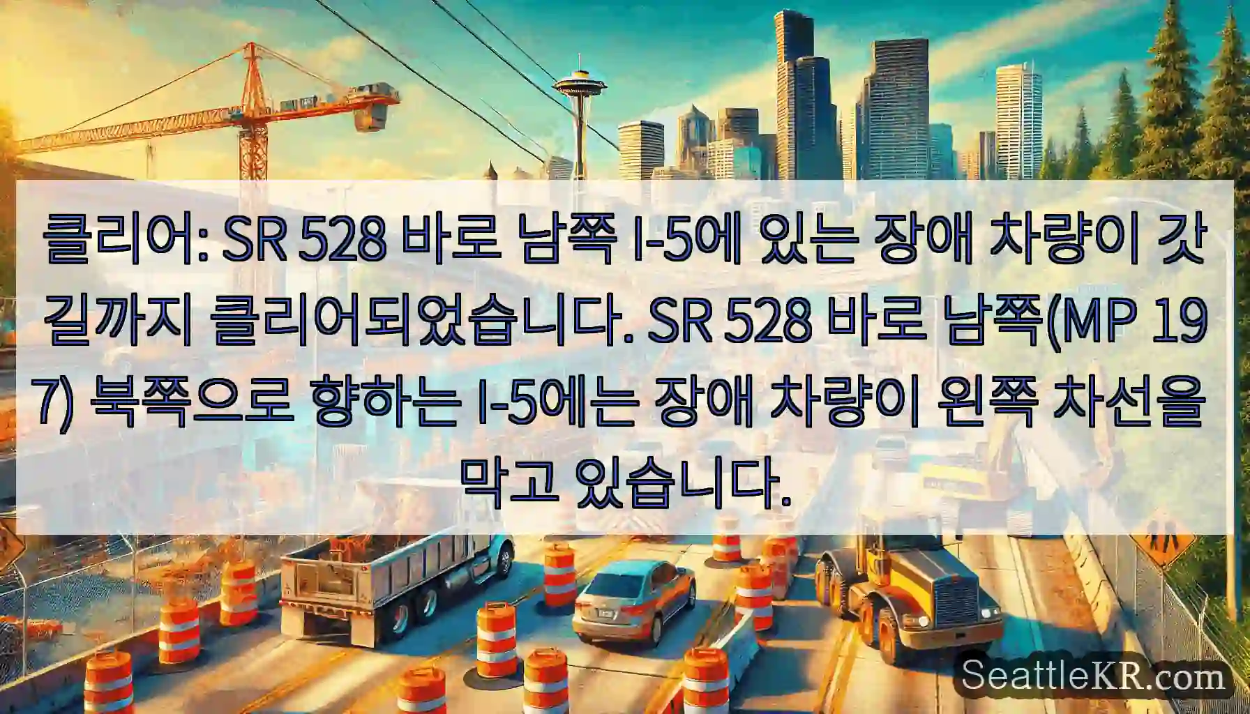 클리어: SR 528 바로 남쪽 I-5에 있는 장애 차량이 갓길까지 클리어되었습니다.