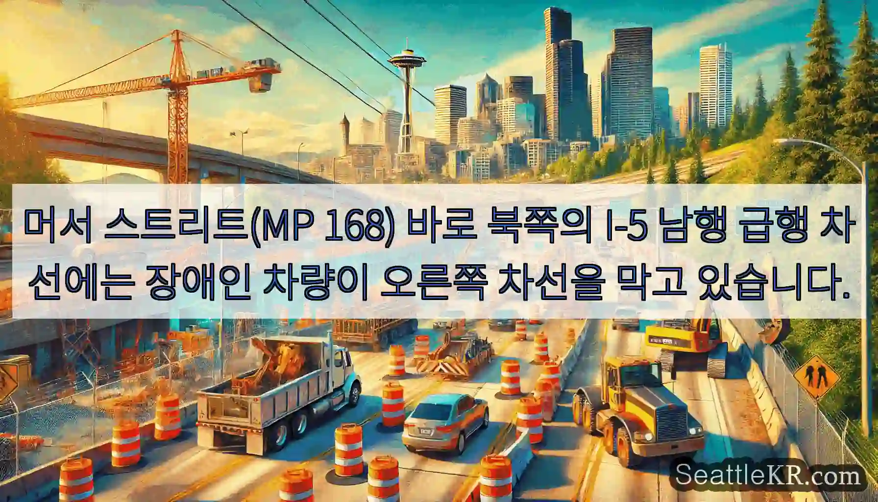 머서 스트리트(MP 168) 바로 북쪽의 I-5 남행 급행 차선에는 장애인 차량이 오른쪽