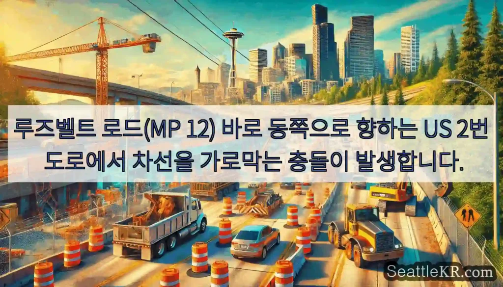루즈벨트 로드(MP 12) 바로 동쪽으로 향하는 US 2번 도로에서 차선을 가로막는