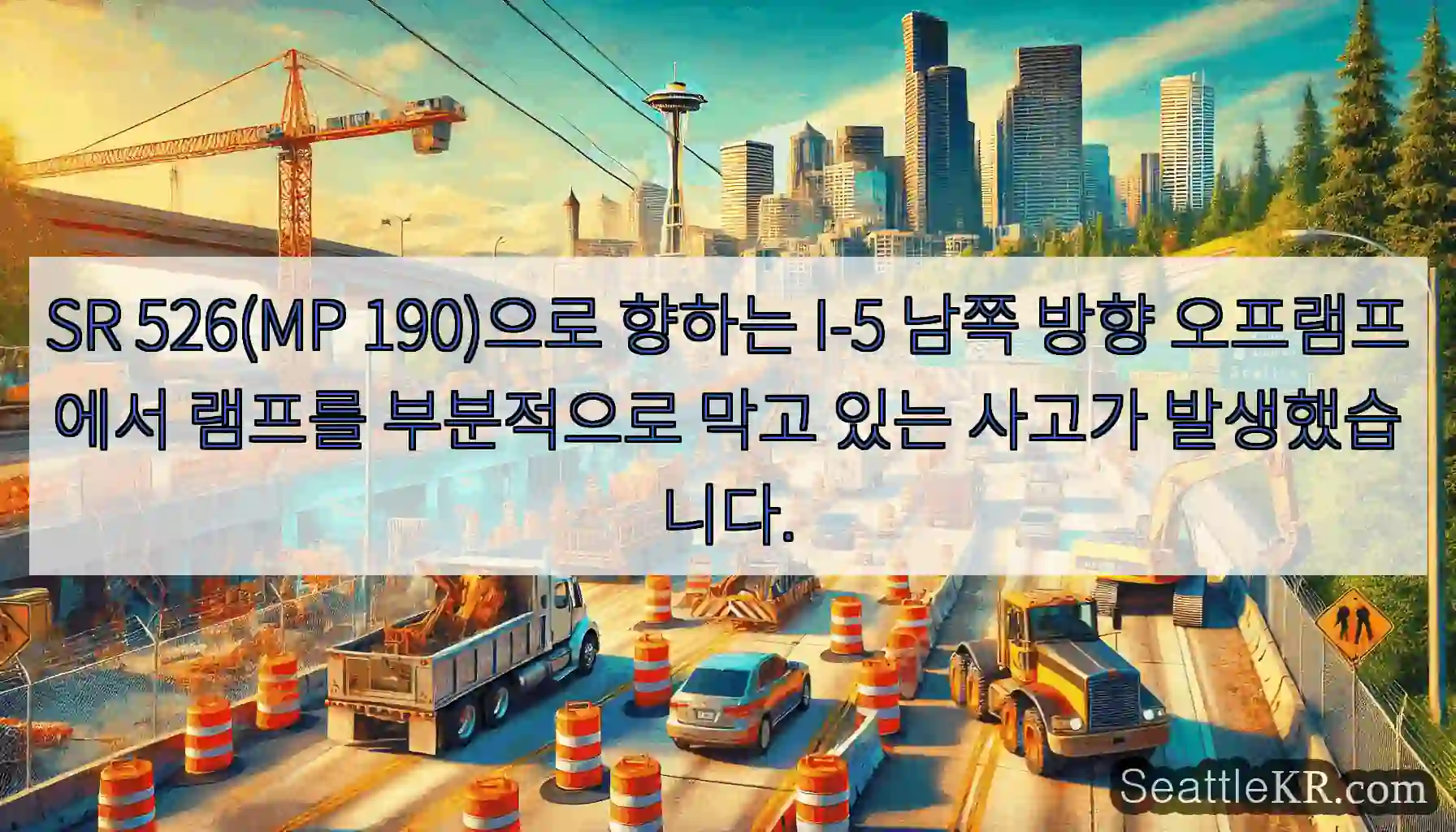 SR 526(MP 190)으로 향하는 I-5 남쪽 방향 오프램프에서 램프를 부분적으로
