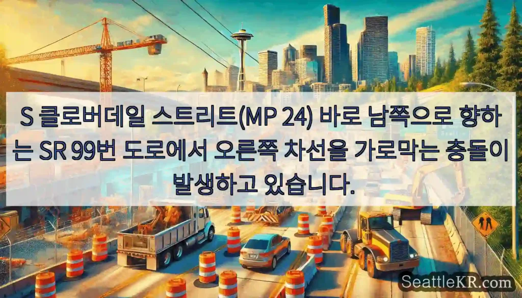 S 클로버데일 스트리트(MP 24) 바로 남쪽으로 향하는 SR 99번 도로에서 오른쪽