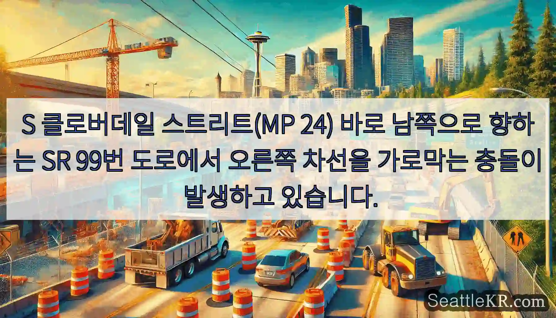 S 클로버데일 스트리트(MP 24) 바로 남쪽으로 향하는 SR 99번 도로에서 오른쪽