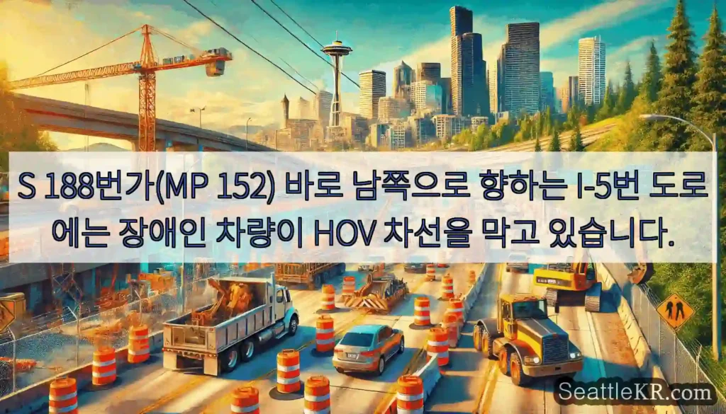 S 188번가(MP 152) 바로 남쪽으로 향하는 I-5번 도로에는 장애인 차량이 HOV