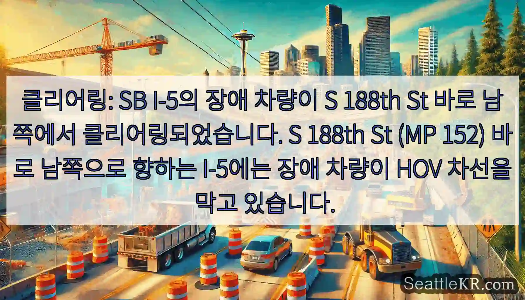 클리어링: SB I-5의 장애 차량이 S 188th St 바로 남쪽에서