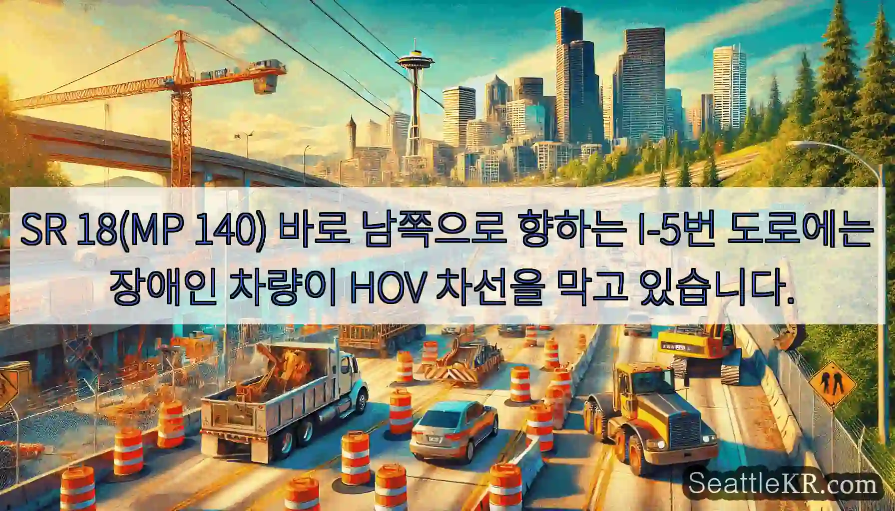 SR 18(MP 140) 바로 남쪽으로 향하는 I-5번 도로에는 장애인 차량이 HOV