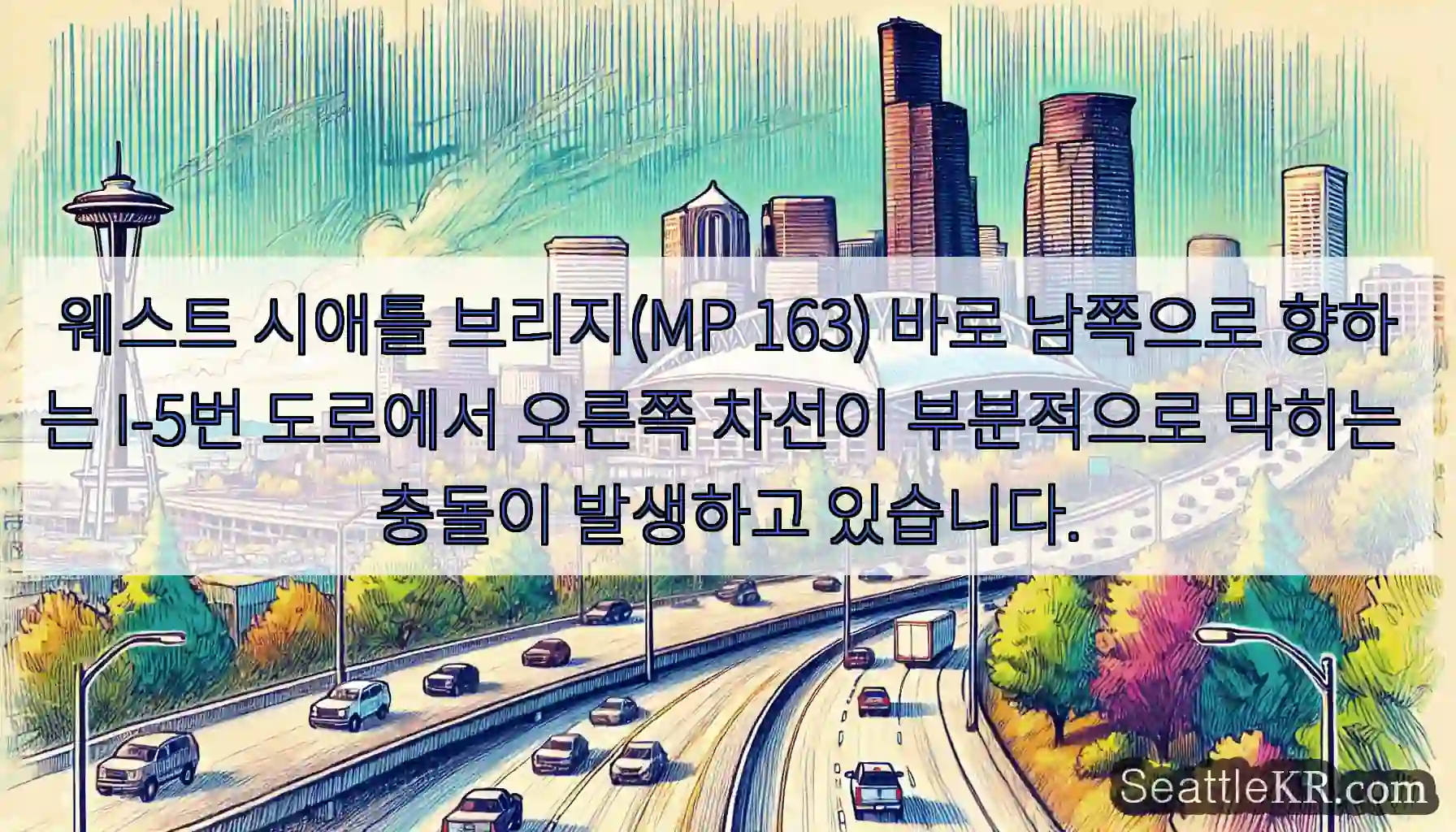 웨스트 시애틀 브리지(MP 163) 바로 남쪽으로 향하는 I-5번 도로에서 오른쪽 차선이