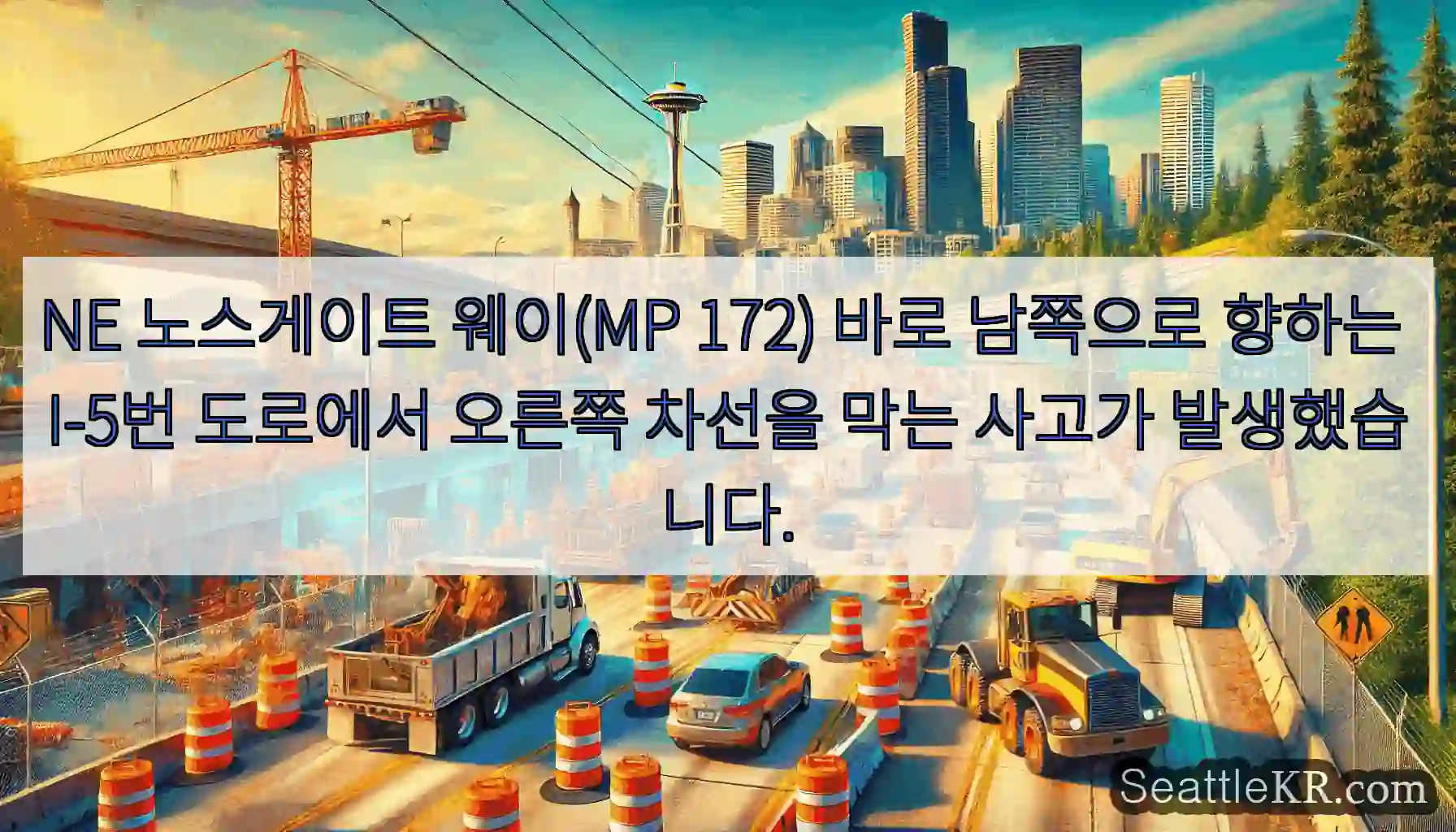 NE 노스게이트 웨이(MP 172) 바로 남쪽으로 향하는 I-5번 도로에서 오른쪽 차선을