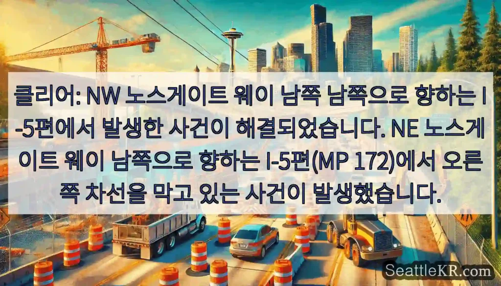 클리어: NW 노스게이트 웨이 남쪽 남쪽으로 향하는 I-5편에서 발생한 사건이