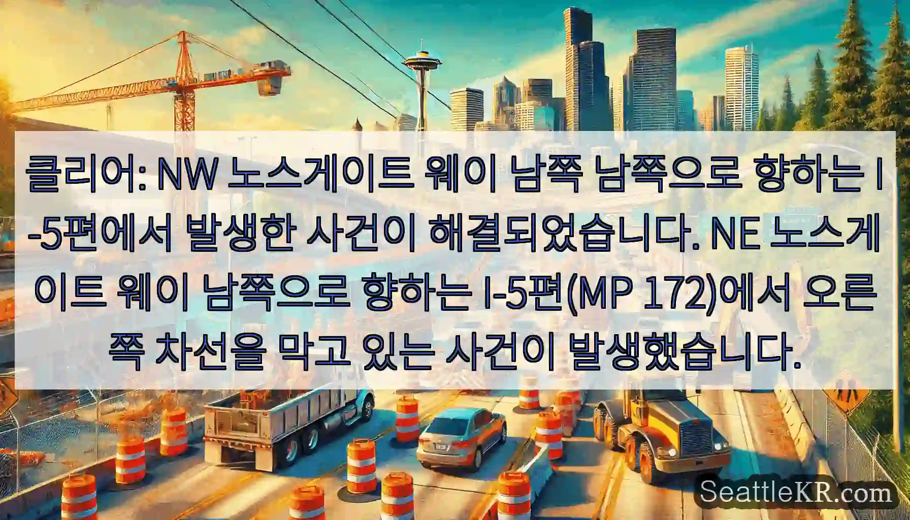 클리어: NW 노스게이트 웨이 남쪽 남쪽으로 향하는 I-5편에서 발생한 사건이