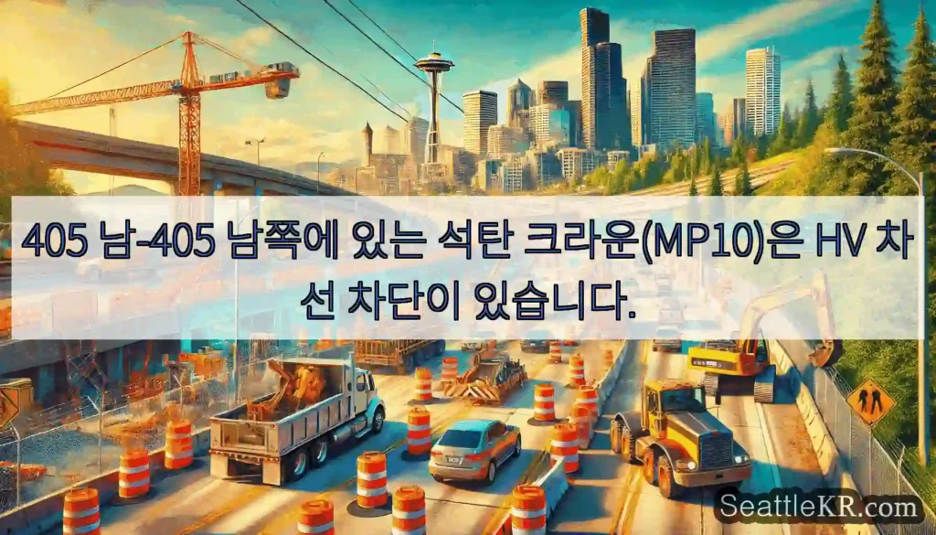405 남-405 남쪽에 있는 석탄 크라운(MP10)은 HV 차선 차단이 있습니다.