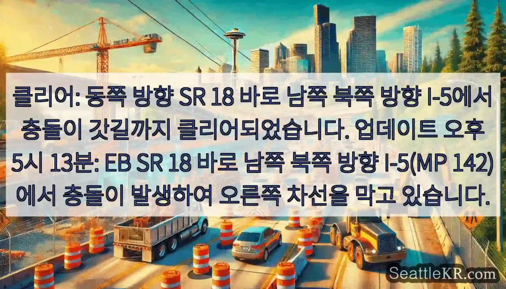 클리어: 동쪽 방향 SR 18 바로 남쪽 북쪽 방향 I-5에서 충돌이 갓길까지
