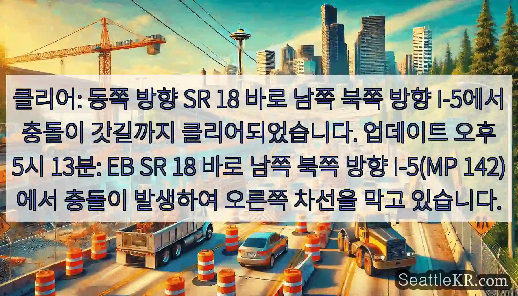 클리어: 동쪽 방향 SR 18 바로 남쪽 북쪽 방향 I-5에서 충돌이 갓길까지