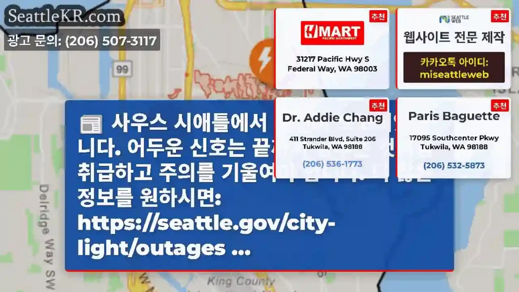 사우스 시애틀에서 정전이 보고되었습니다. 어두운 신호는 끝까지 멈추는 것처럼 취급하고