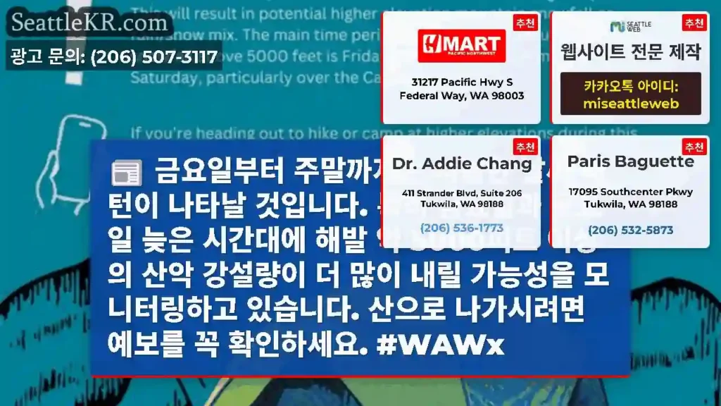 금요일부터 주말까지는 서늘한 날씨 패턴이 나타날 것입니다. 특히 금요일과 토요일 늦은