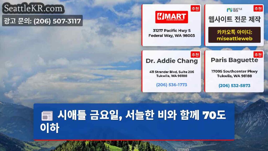시애틀 금요일, 서늘한 비와 함께 70도 이하
