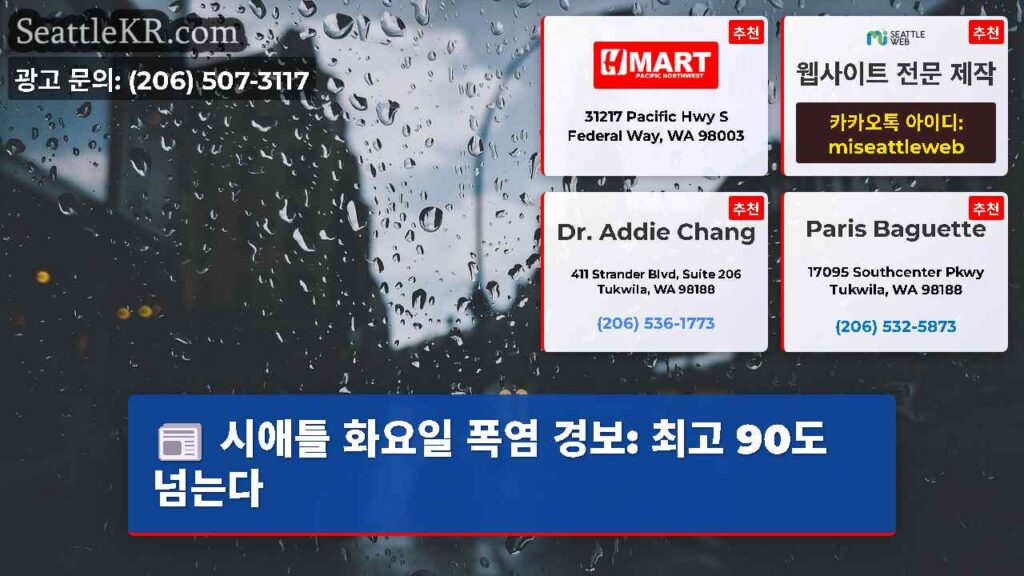 시애틀 화요일 폭염 경보: 최고 90도 넘는다