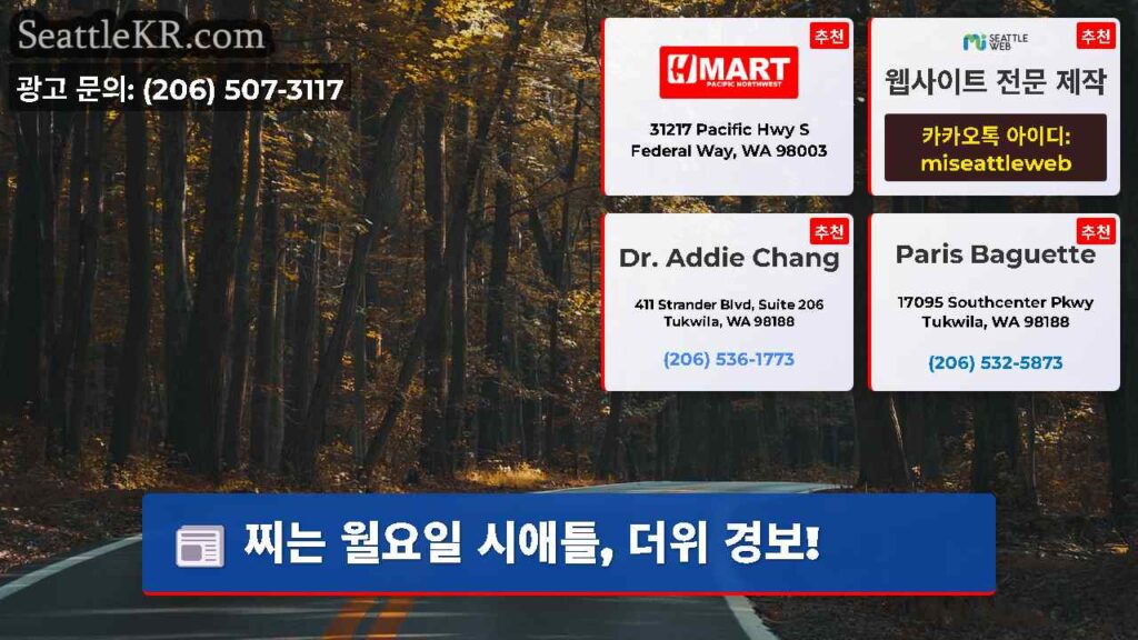 찌는 월요일 시애틀, 더위 경보!