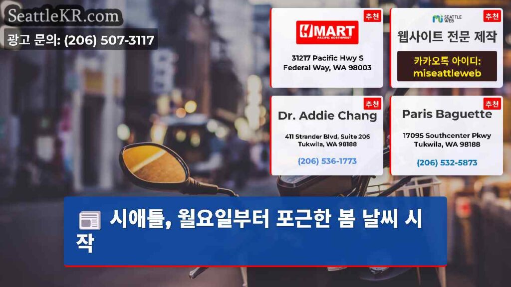 시애틀, 월요일부터 포근한 봄 날씨 시작