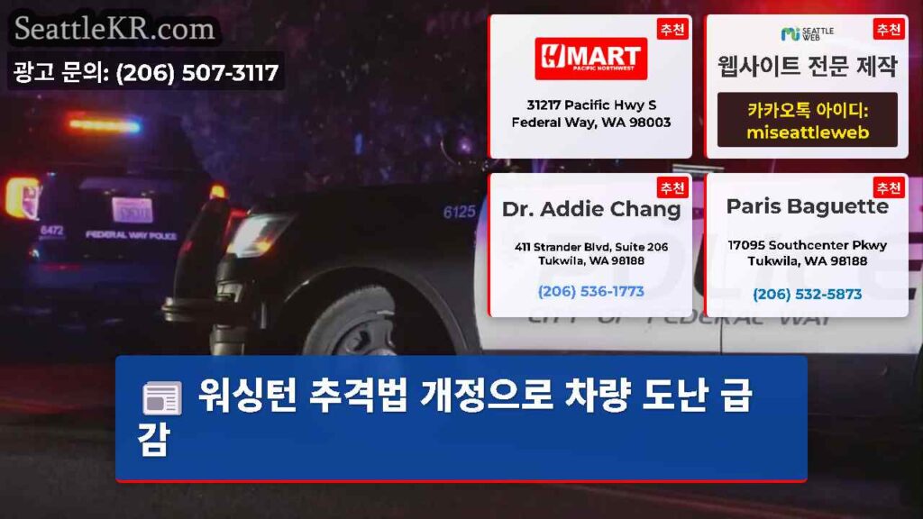 워싱턴 추격법 개정으로 차량 도난 급감