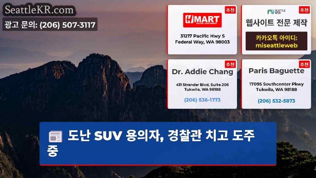 도난 SUV 용의자, 경찰관 치고 도주 중