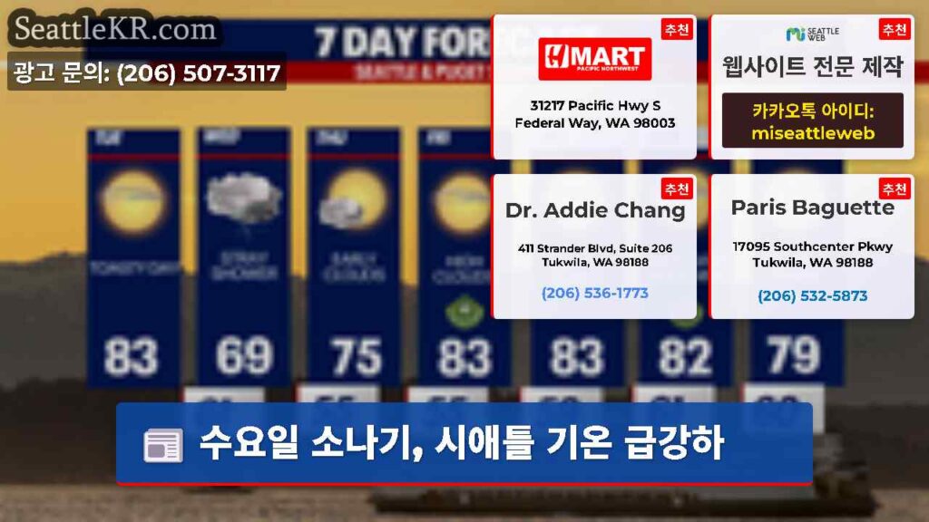 수요일 소나기, 시애틀 기온 급강하