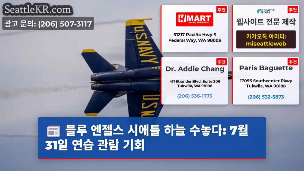 블루 엔젤스 시애틀 하늘 수놓다: 7월 31일 연습 관람 기회