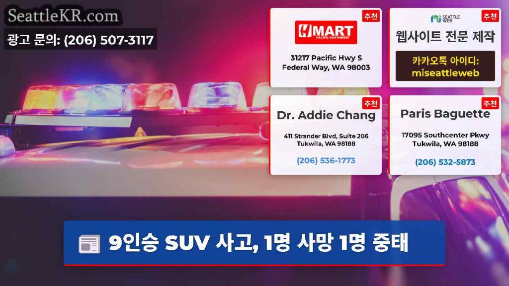 9인승 SUV 사고, 1명 사망 1명 중태