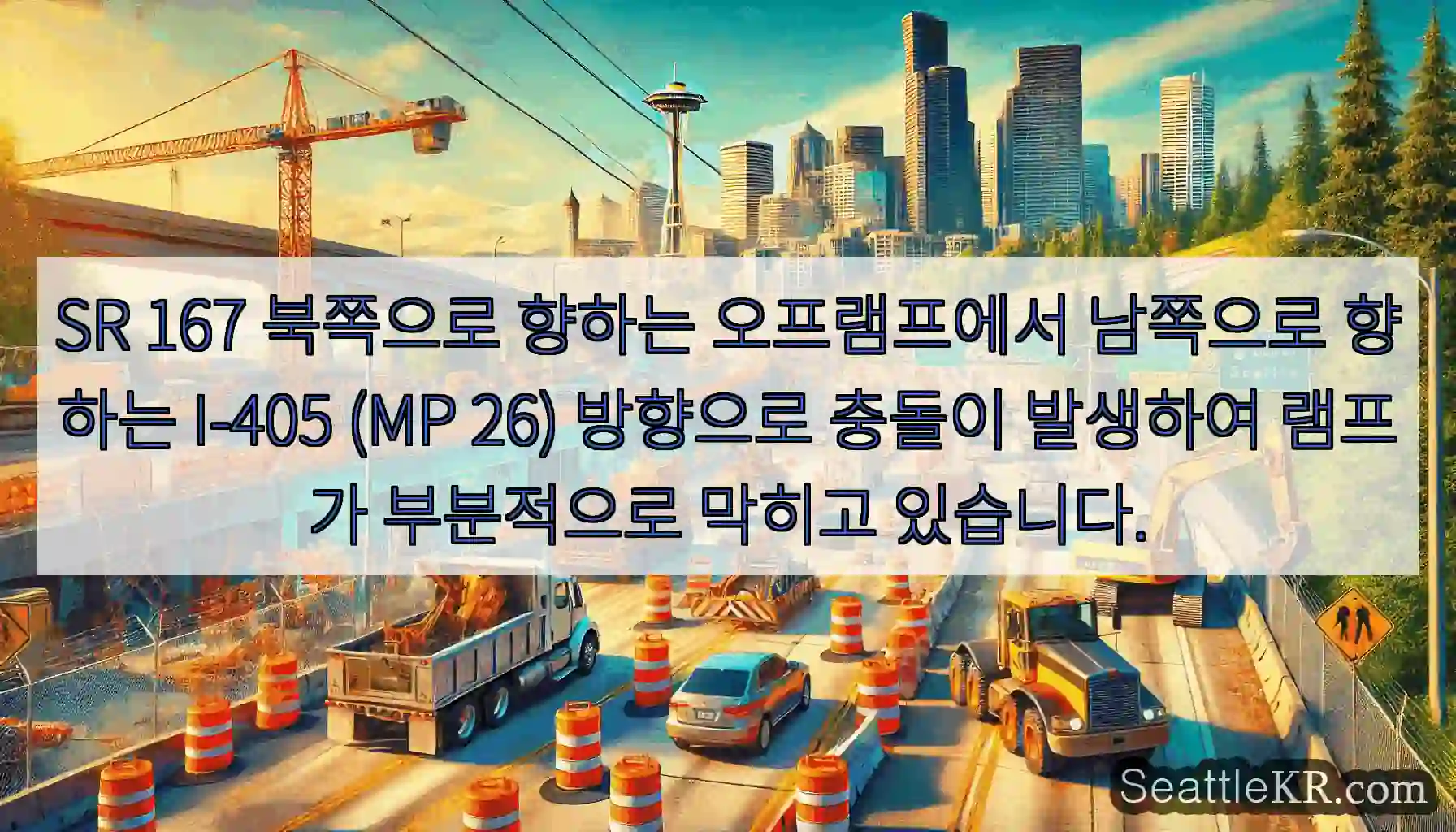 SR 167 북쪽으로 향하는 오프램프에서 남쪽으로 향하는 I-405 (MP 26)