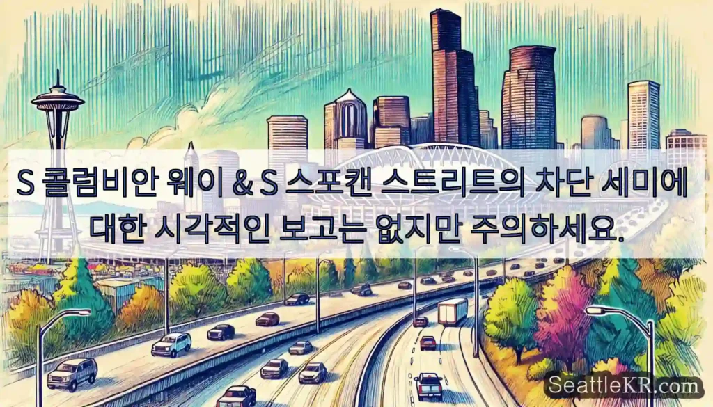 S 콜럼비안 웨이 & S 스포캔 스트리트의 차단 세미에 대한 시각적인 보고는 없지만