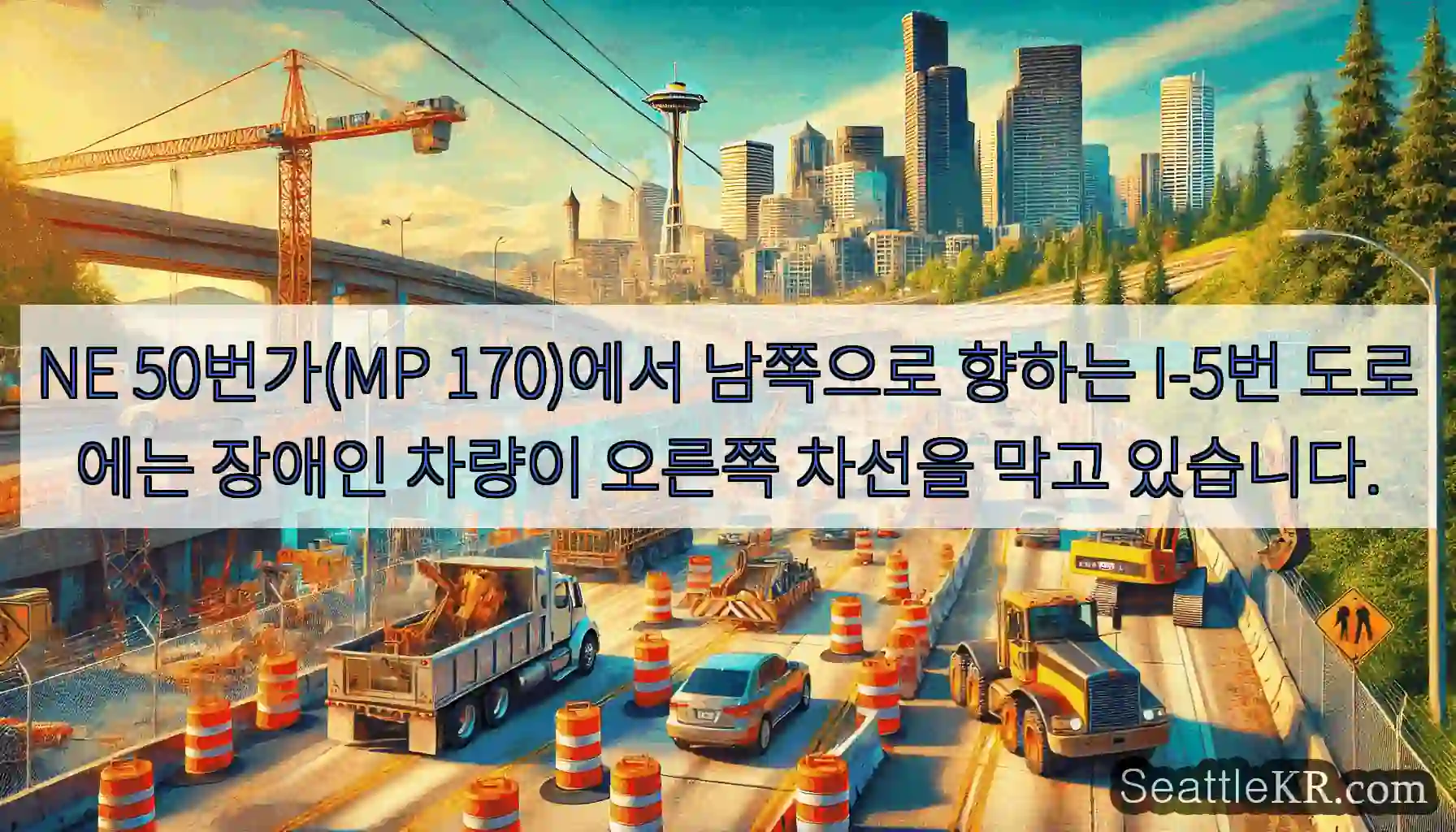 NE 50번가(MP 170)에서 남쪽으로 향하는 I-5번 도로에는 장애인 차량이 오른쪽