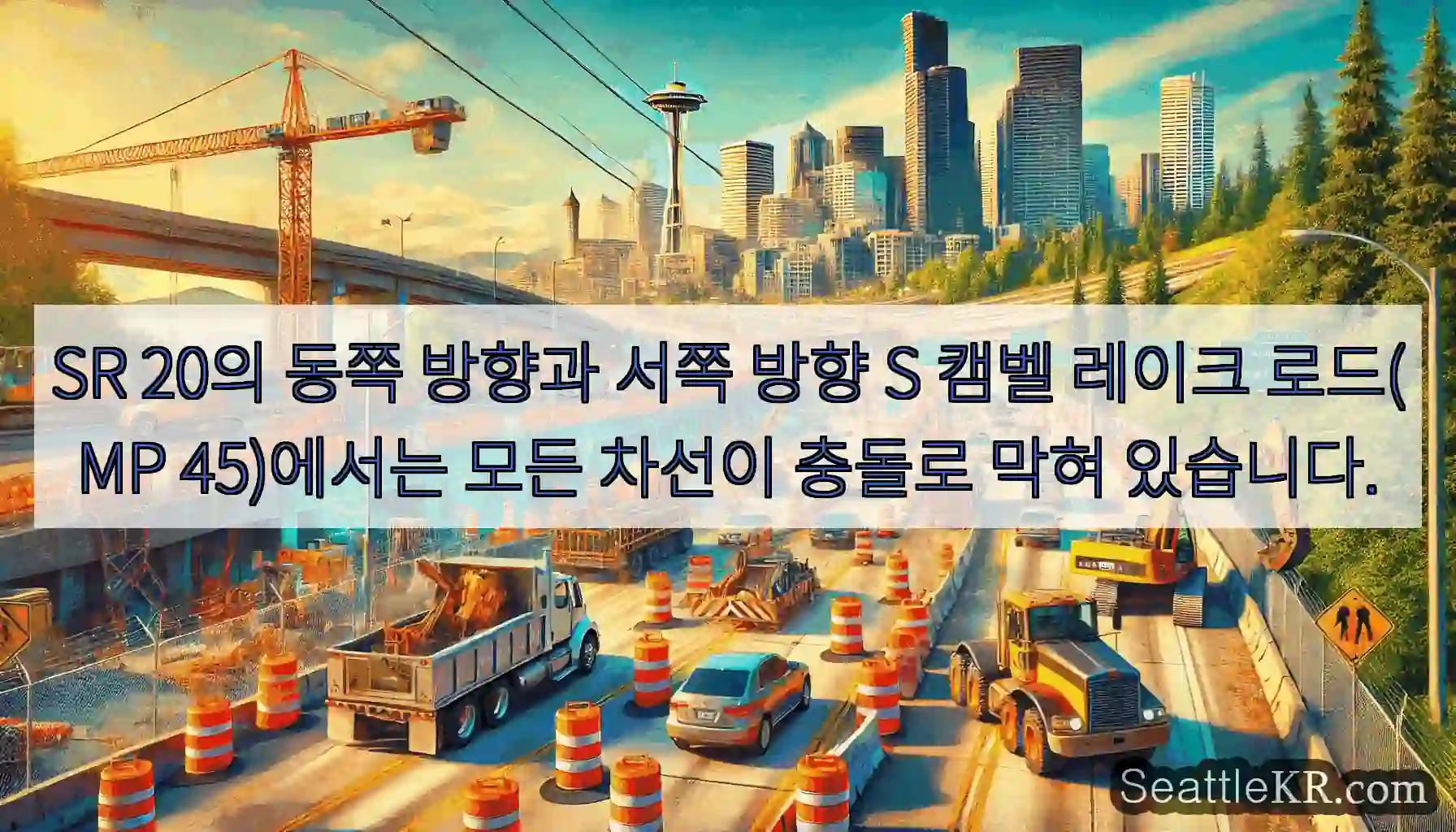 SR 20의 동쪽 방향과 서쪽 방향 S 캠벨 레이크 로드(MP 45)에서는 모든 차선이