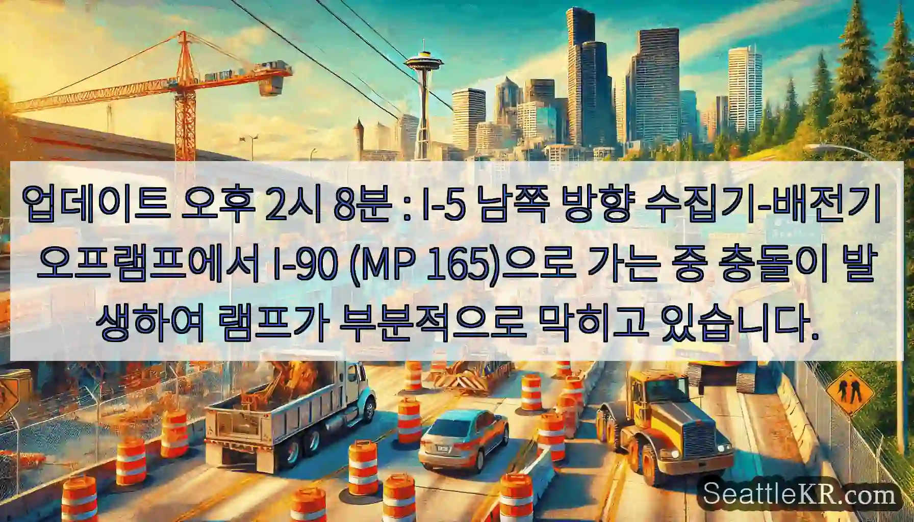 업데이트 오후 2시 8분 : I-5 남쪽 방향 수집기-배전기 오프램프에서 I-90 (MP