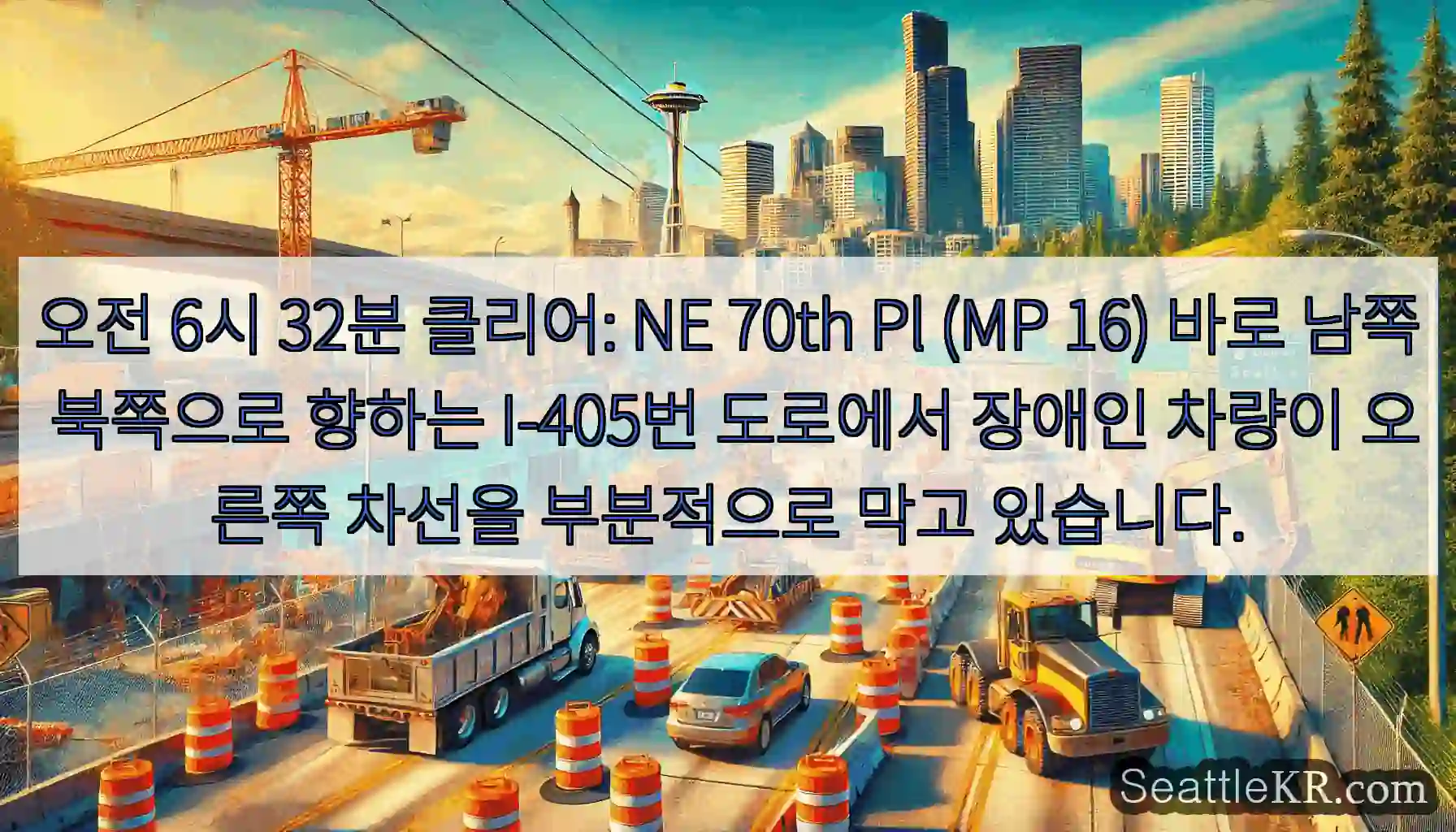 오전 6시 32분 클리어: NE 70th Pl (MP 16) 바로 남쪽 북쪽으로 향하는